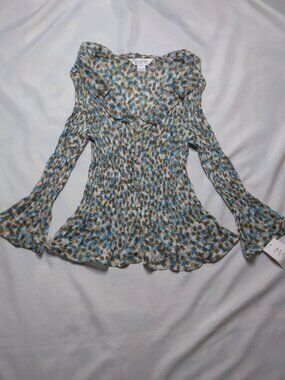 NWT ALLISON TAYLOR womens TOP brown BLOUSE teal FORM FITTED button-down SIZE XL
